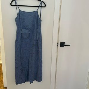 Paloma Wool summer dress bird print linen leg slit size 34